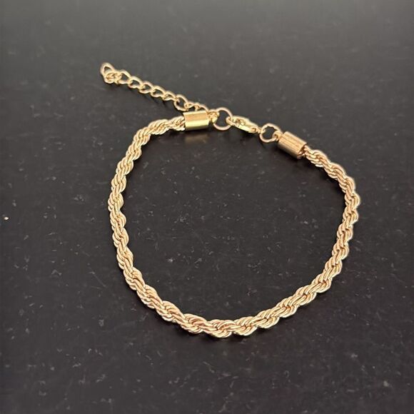 Set of 4 Gold Tone Bracelets with Rhinestones – Cuff, Tennis, Chain, Stretch - Picture 6 of 10